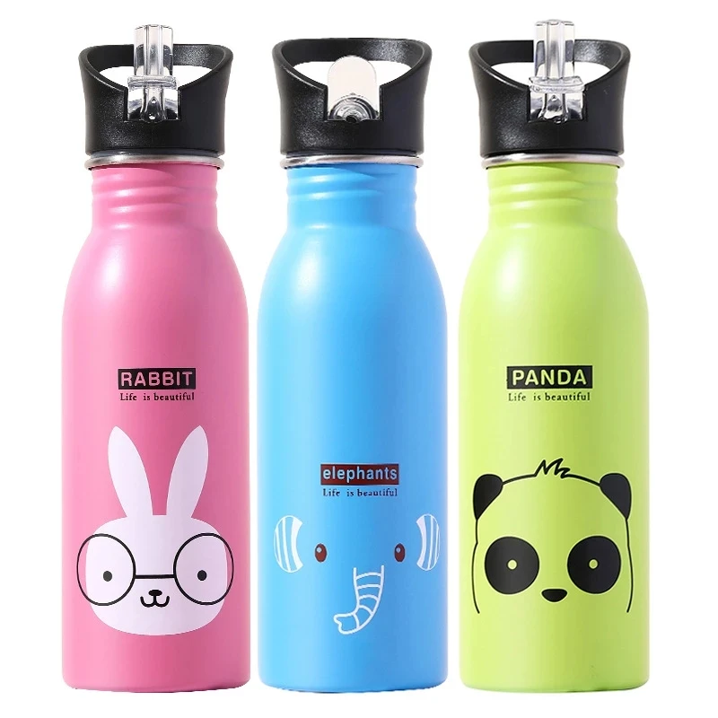 Sports Equipment Stores - 500 ml Edelstahl-Wasserflasche mit Strohhalm, Kawaii-Wasserflasche,