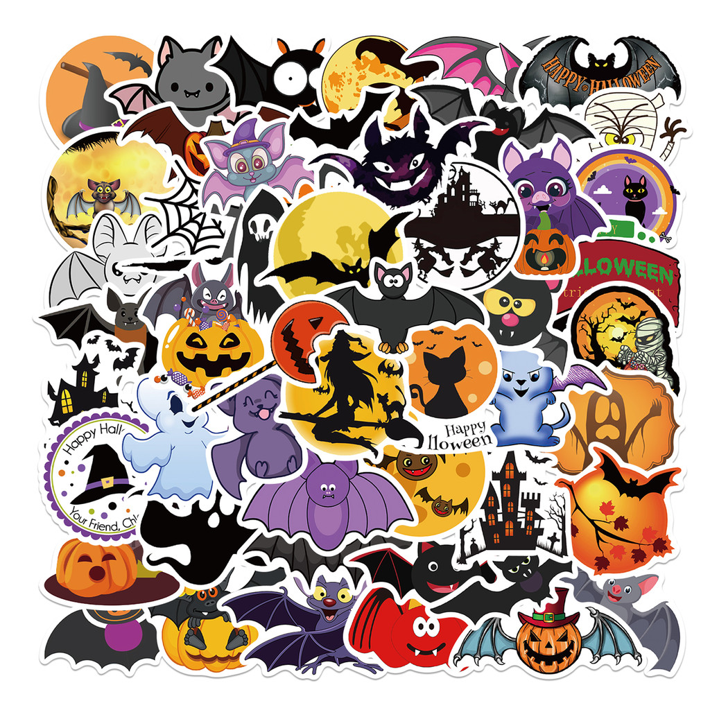 Sports Equipment Stores - 50 Stück dunkle Halloween-Muster-Aufkleber, Spinnennetz-Vampir-Aufkleber für