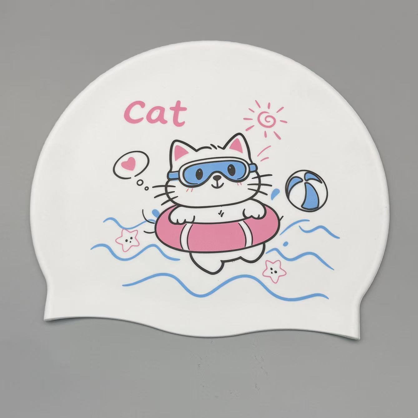 Swim Cap Silicone - Niedliche Kätzchen-Silikon-Badekappe für Frauen, Erwachsene Cartoon